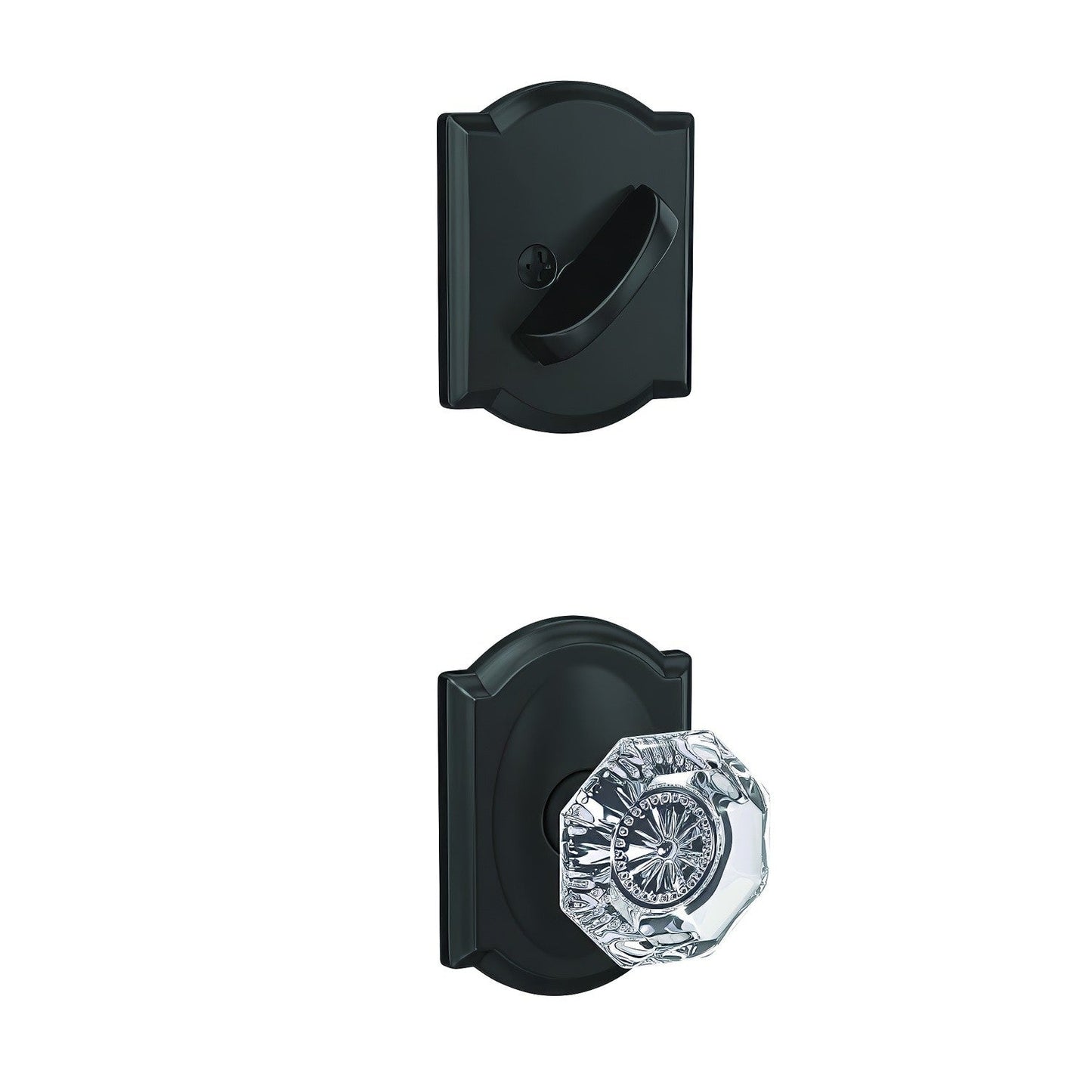 Schlage FC59ALX-CAM Alexandria Glass Knob with Camelot Rose Interior Active Trim