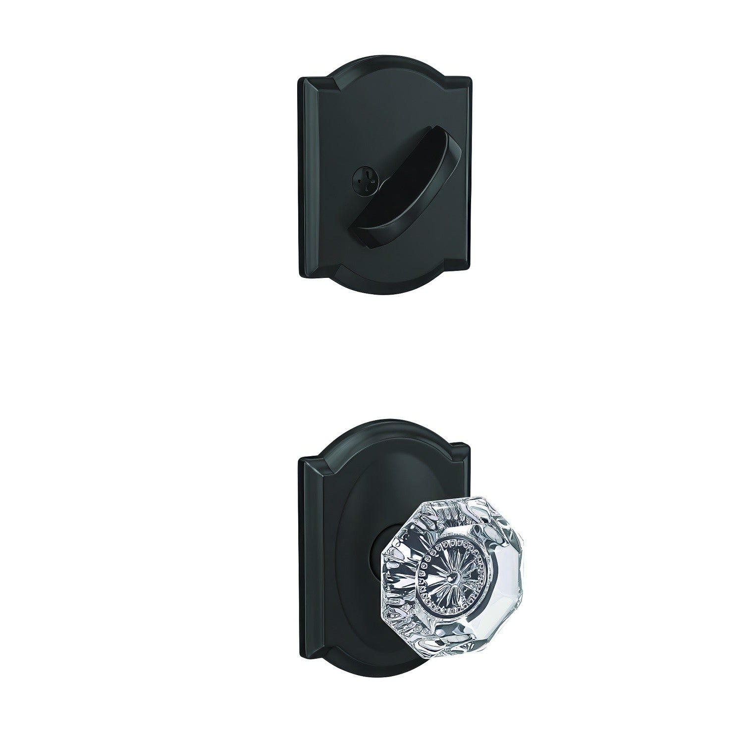 Schlage FC59ALX-CAM Alexandria Glass Knob with Camelot Rose Interior Active Trim