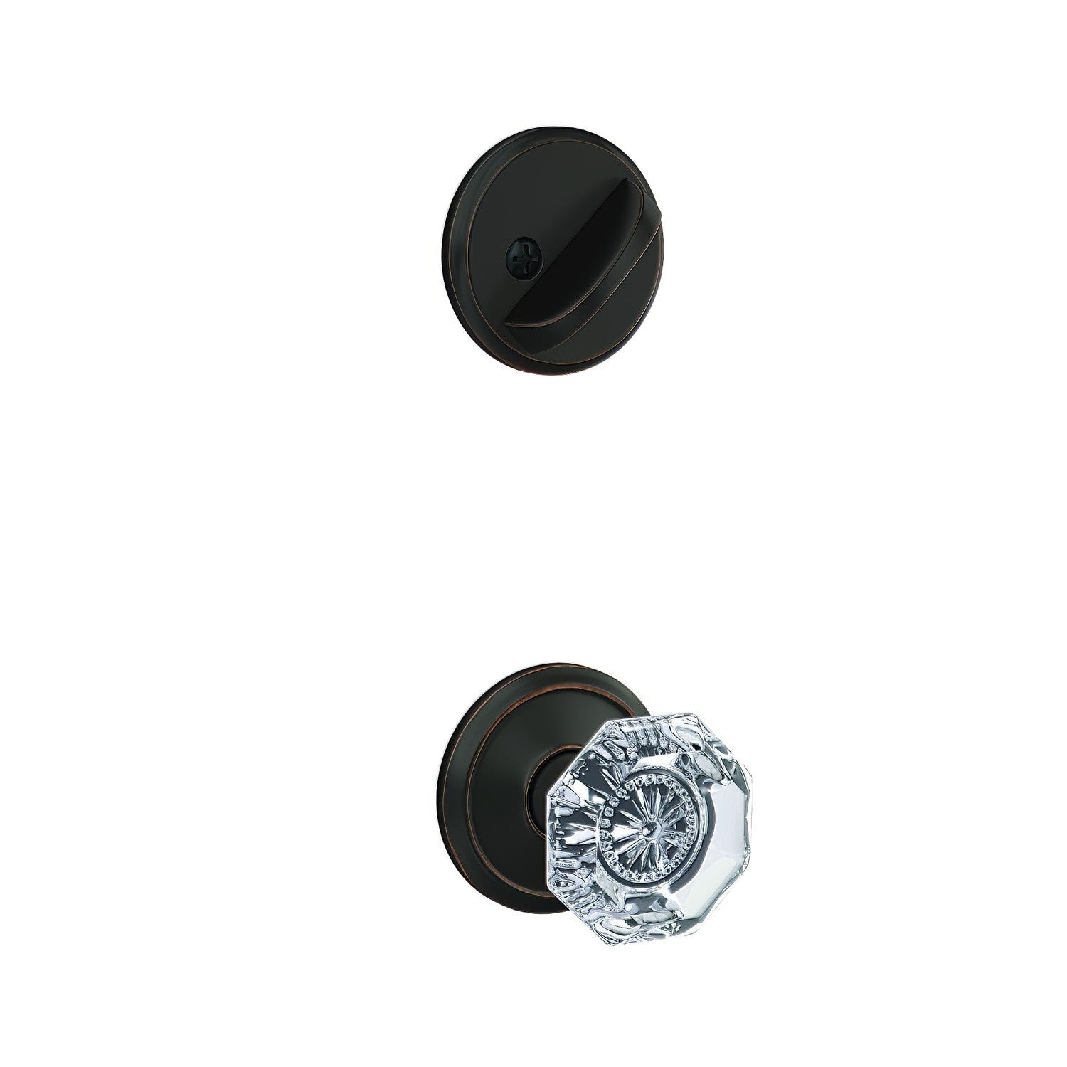 Schlage FC59ALX-ALD Alexandria Glass Knob with Alden Rose Interior Active Trim