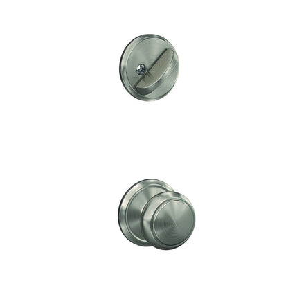 Schlage FC59AND-ALD Custom Andover Knob with Alden Rose Interior Active Trim Satin Nickel.
