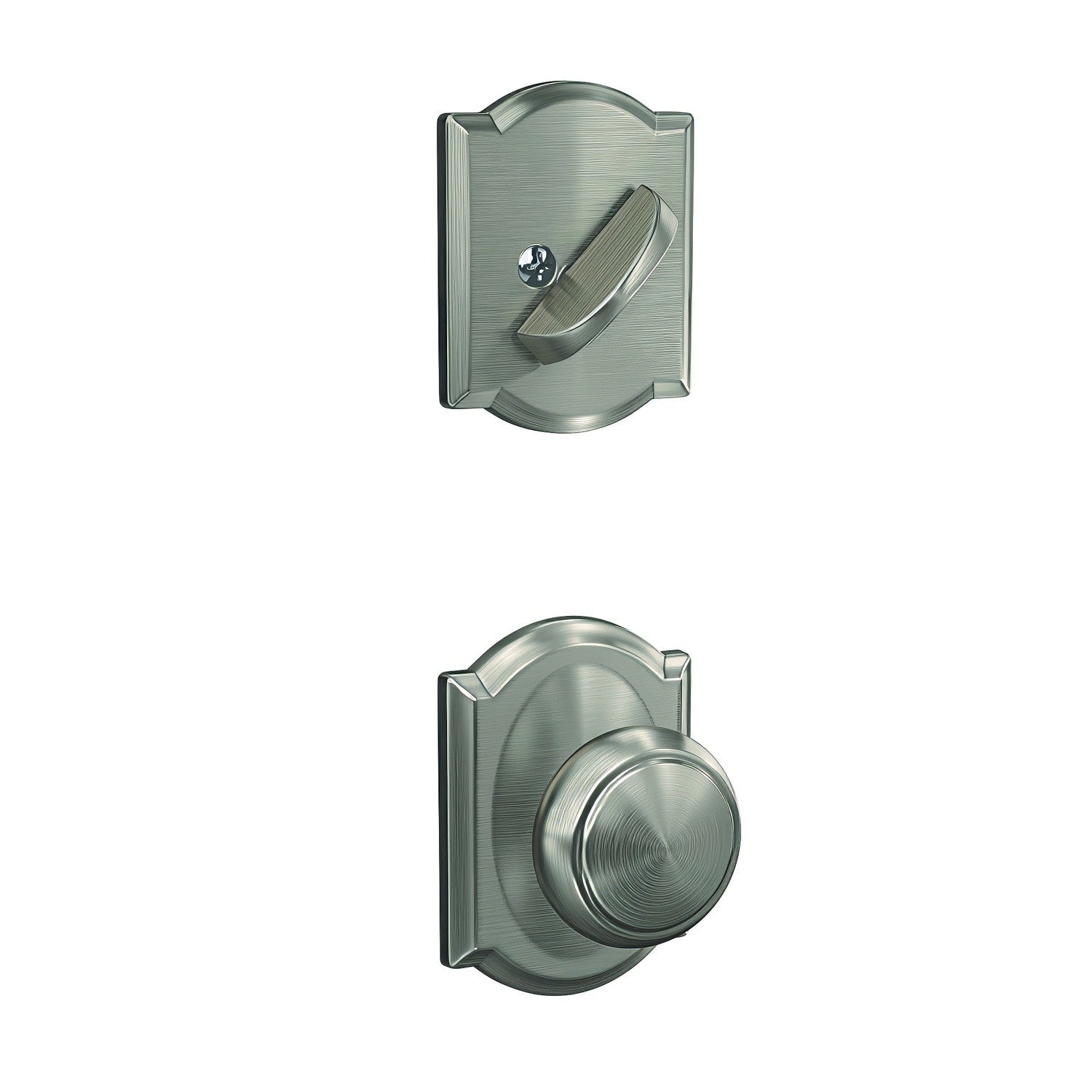 Schlage FC59AND-CAM Custom Andover Knob with Camelot Rose Interior Active Trim.