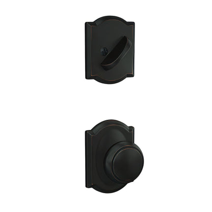 Schlage FC59AND-CAM Custom Andover Knob with Camelot Rose Interior Active Trim.
