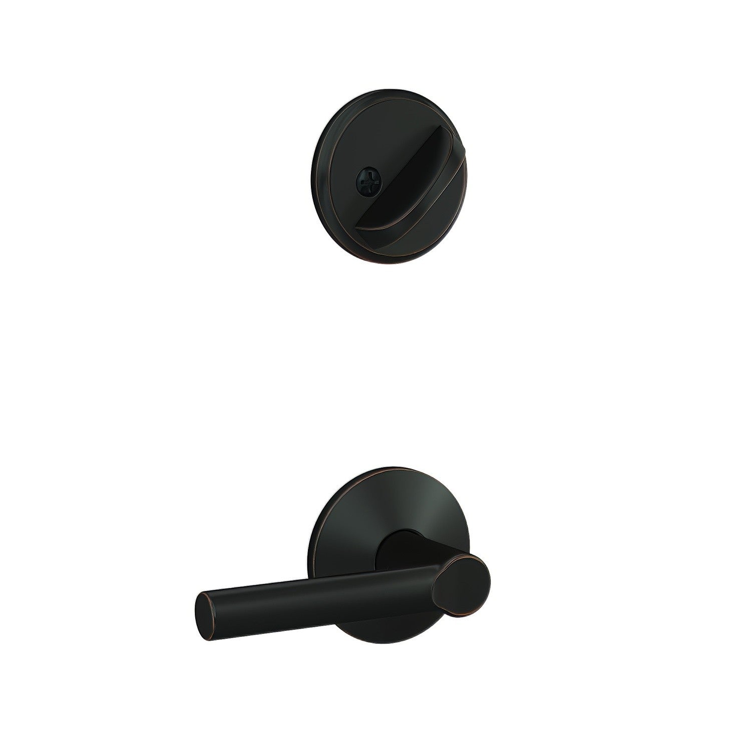 Schlage FC59BRW-KIN Custom Broadway Lever with Kinsler Rose Interior Active Trim.
