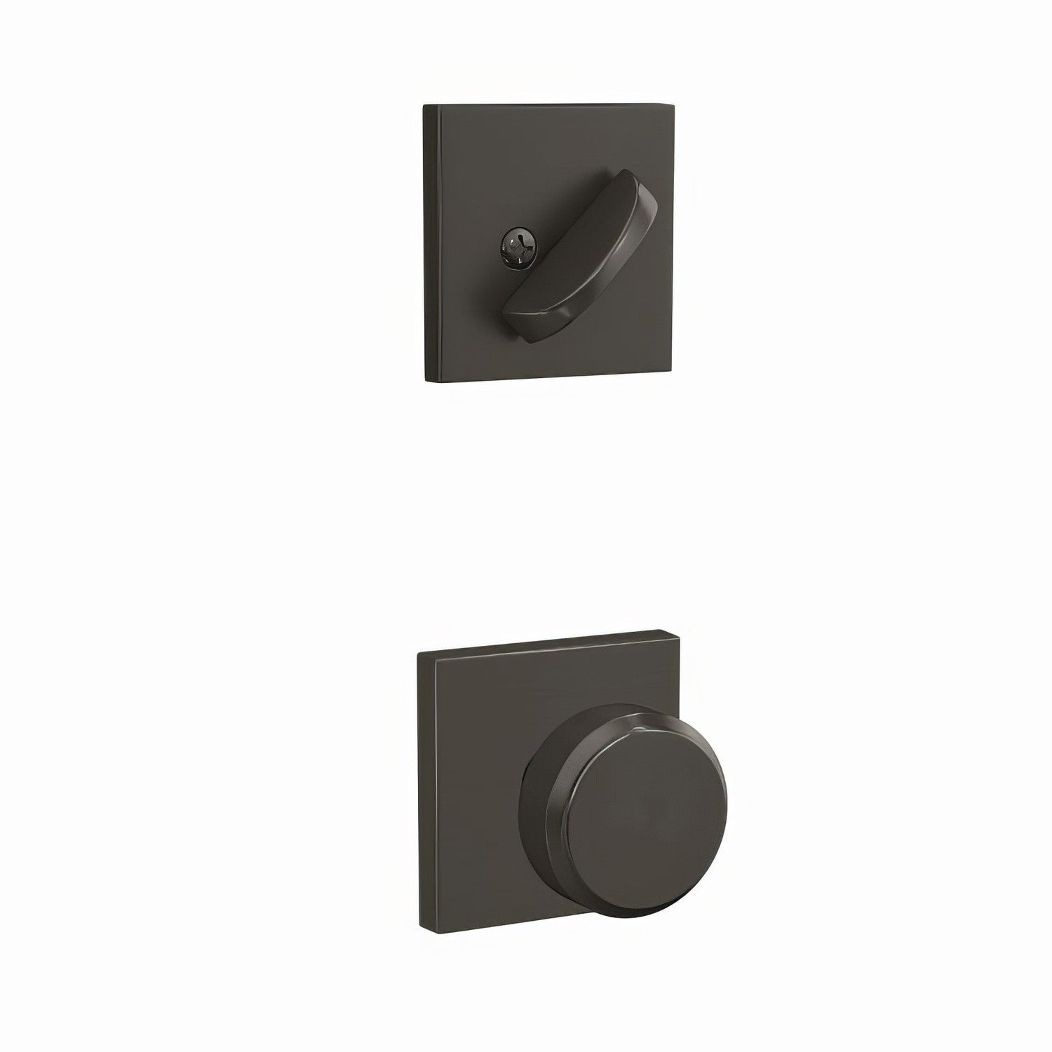 Schlage FC59BWE-COL Bowery Knob with Collins Rose Interior Active Trim.