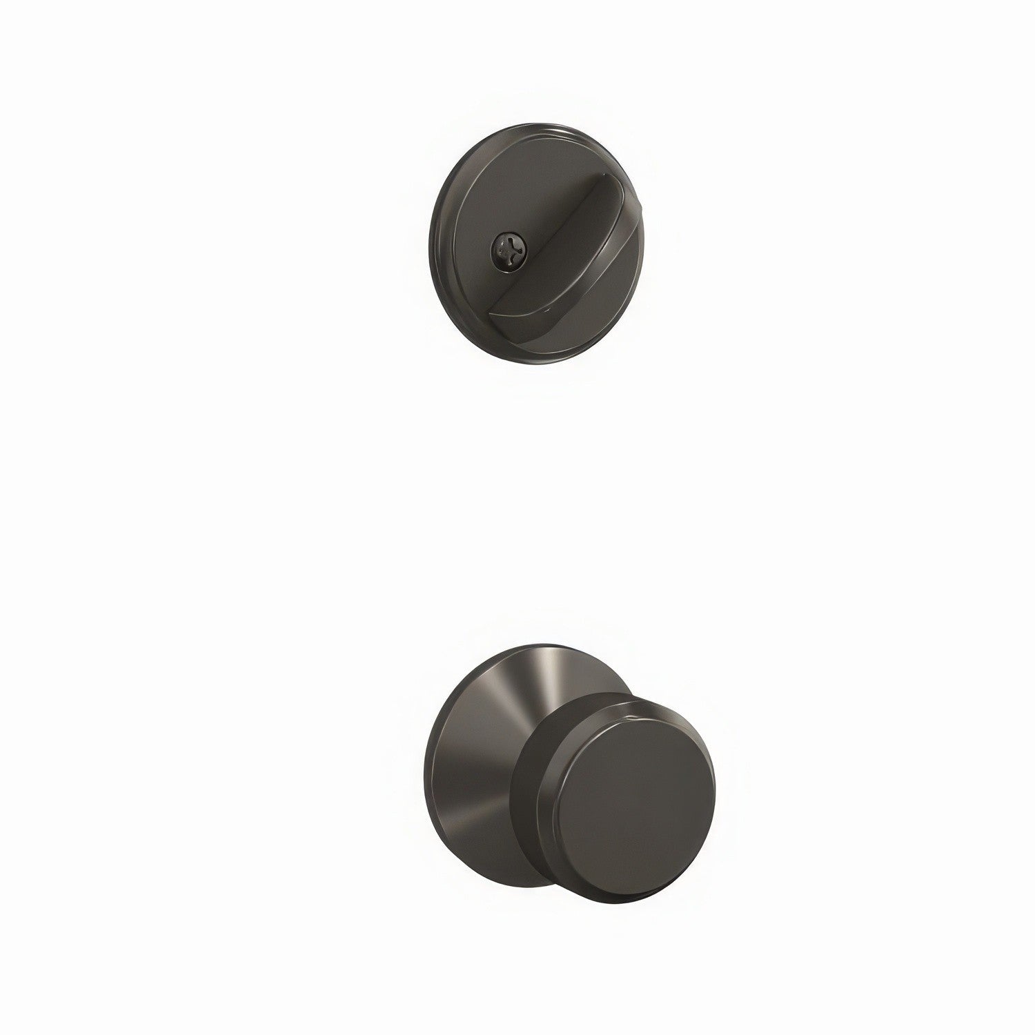 Schlage FC59BWE-KIN Bowery Knob with Kinsler Rose Interior Active Trim Black.