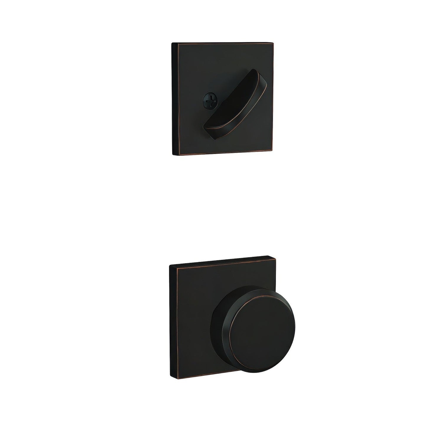 Schlage FC59BWE-COL Bowery Knob with Collins Rose Interior Active Trim.