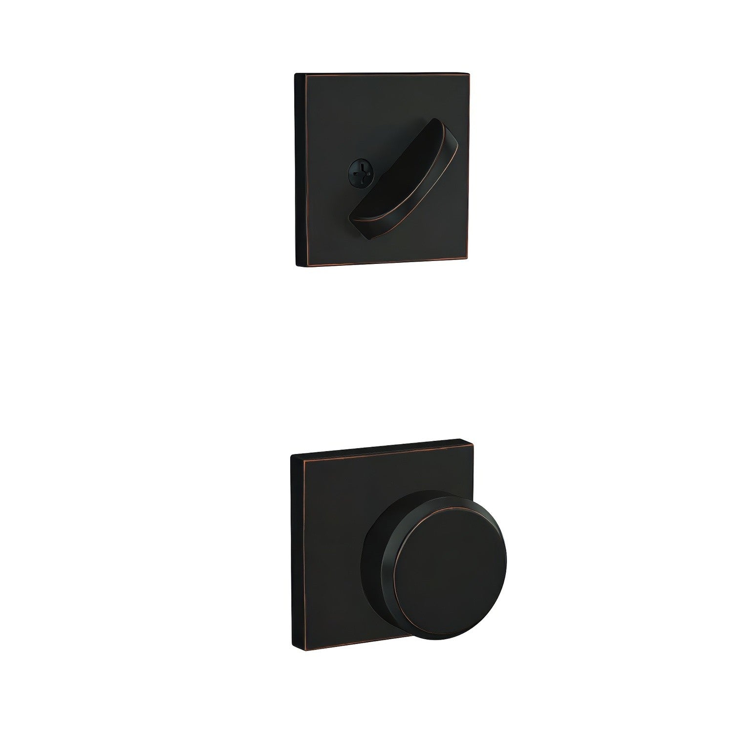 Schlage FC59BWE-COL Bowery Knob with Collins Rose Interior Active Trim.