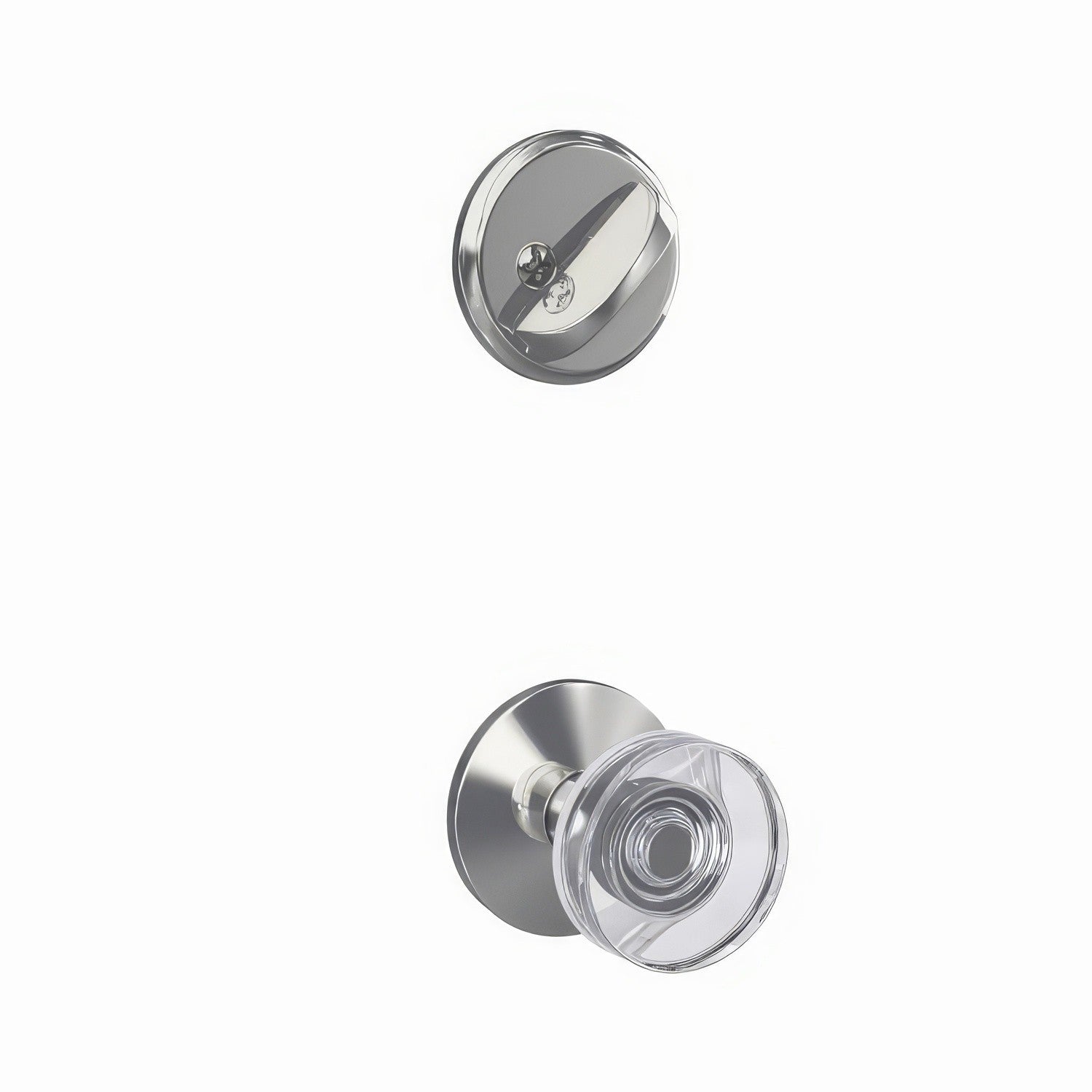 Schlage FC59DAW-KIN Dawes Glass Knob with Kinsler Rose Interior Active Trim.