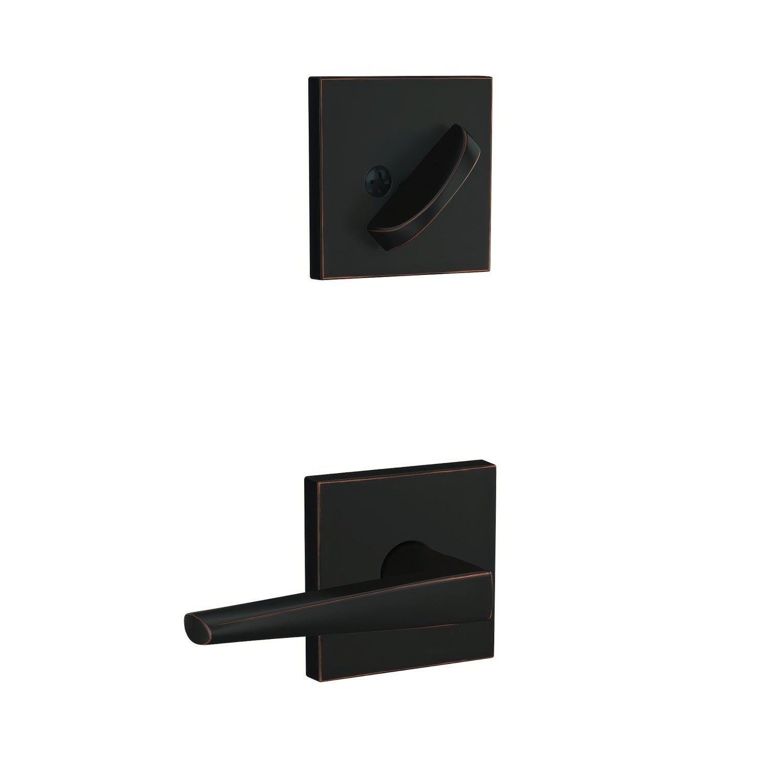 Schlage FC59ELR-COL Custom Eller Lever with Collins Rose Interior Active Trim.
