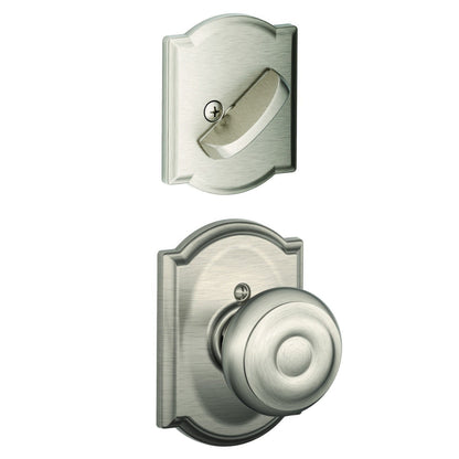 Schlage FC59GEO-CAM Custom Georgian Knob with Camelot Rose Interior Active Trim.