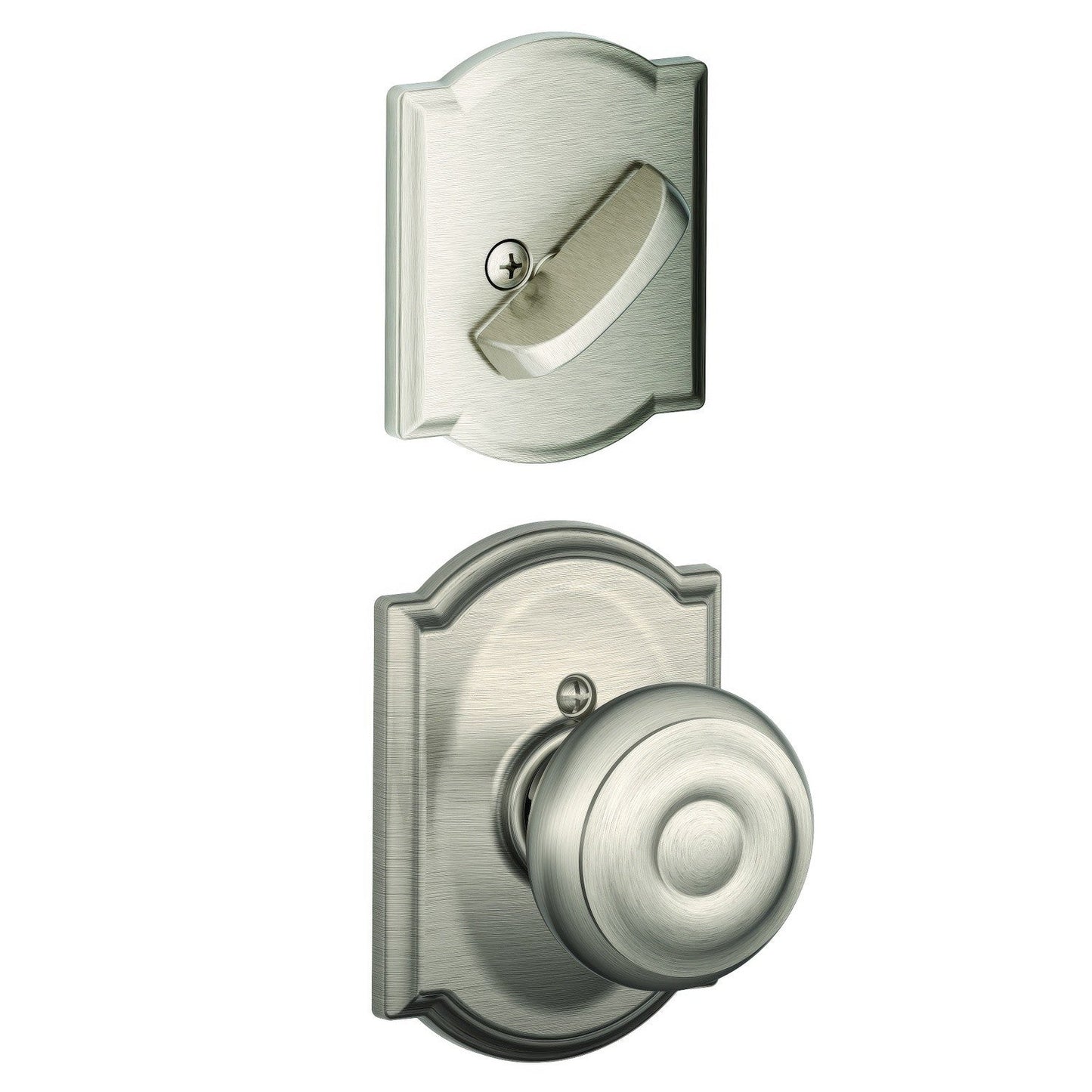 Schlage FC59GEO-CAM Custom Georgian Knob with Camelot Rose Interior Active Trim