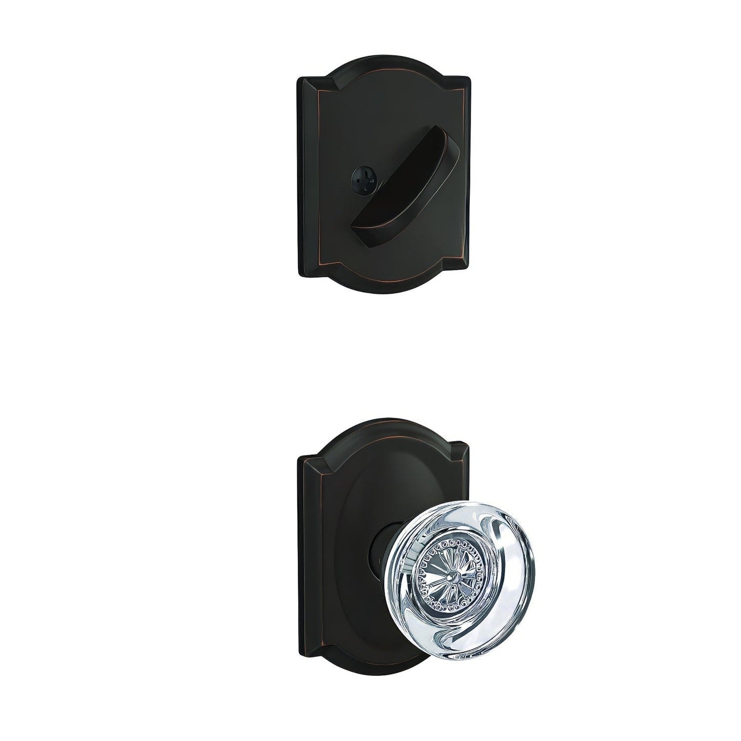 Schlage FC59HOB-CAM Custom Hobson Knob with Camelot Rose Interior Active Trim