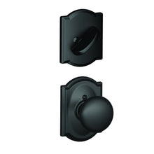 Schlage FC59PLY622CAM Custom Plymouth Knob with Camelot Rose Interior Active Trim Matte Black