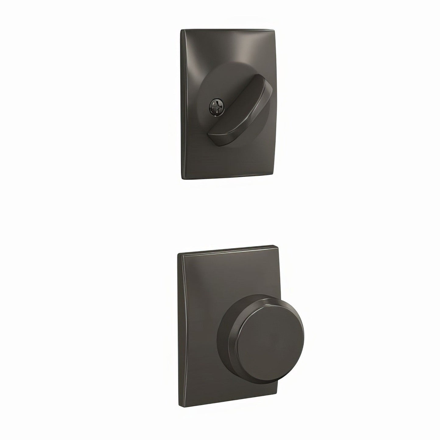 Schlage FC94BWE530CEN Bowery Knob with Century Rose Dummy Interior Trim Black Stainless