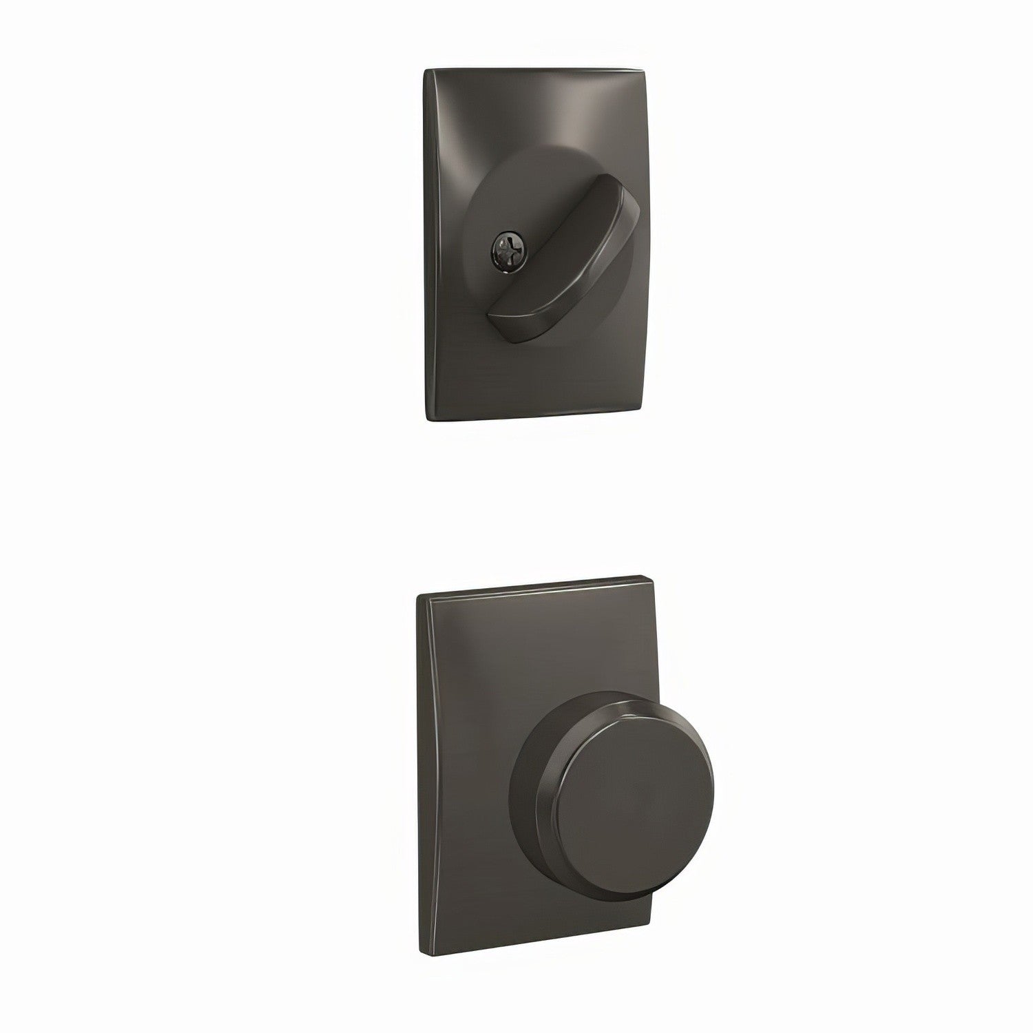 Schlage FC94BWE530CEN Bowery Knob with Century Rose Dummy Interior Trim Black Stainless