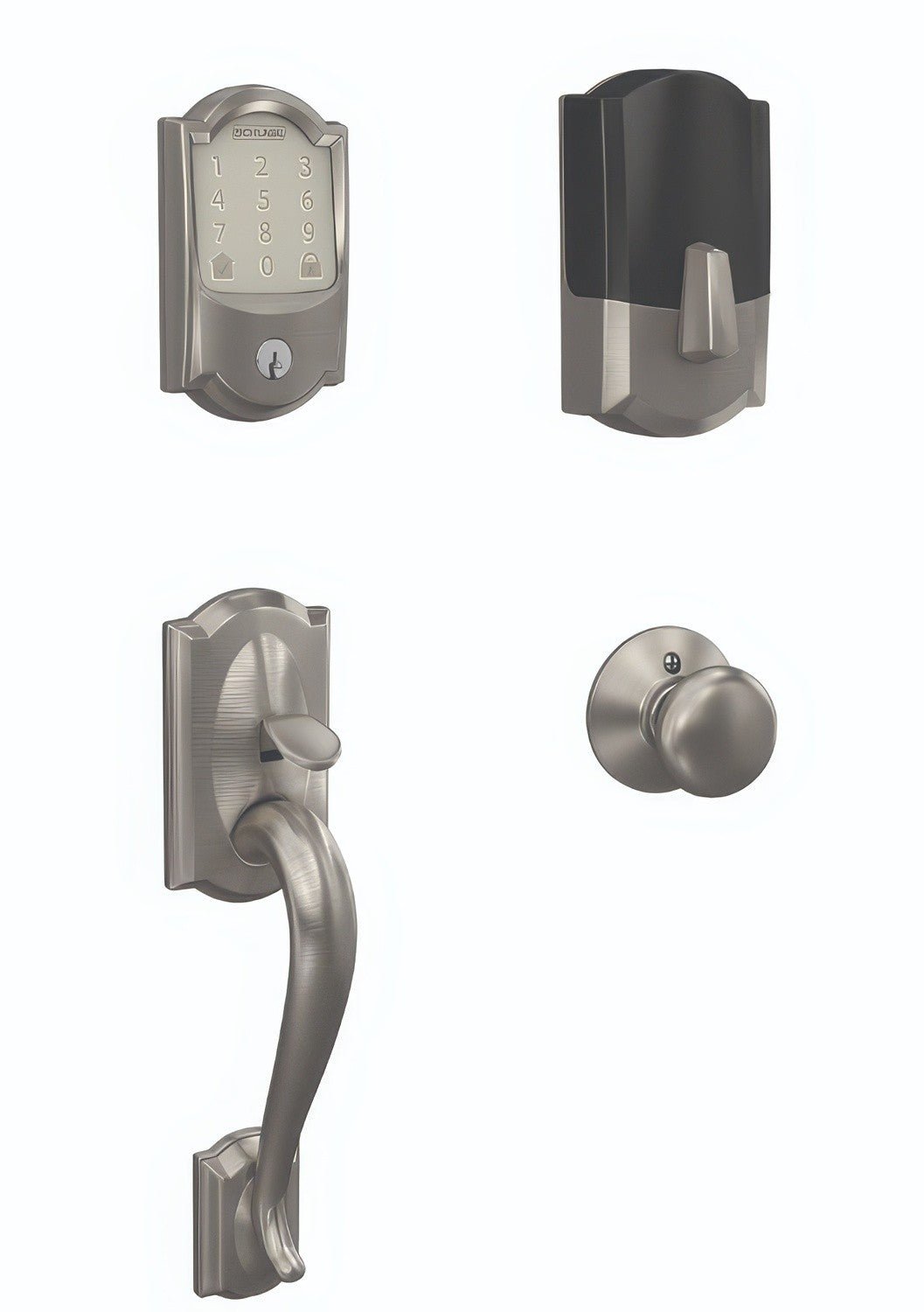 Schlage FE489WBCCAM-PLY Camelot Encode Smart Wifi Touchscreen Deadbolt with Lower Camelot Handleset and Plymouth Knob Trim.