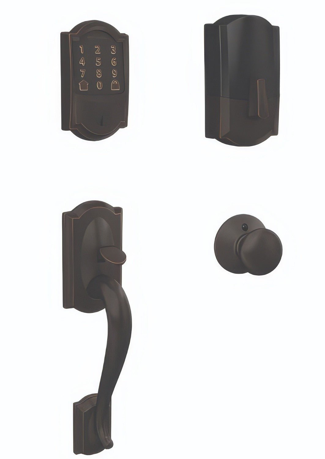 Schlage FE489WBCCAM-PLY Camelot Encode Smart Wifi Touchscreen Deadbolt with Lower Camelot Handleset and Plymouth Knob Trim.