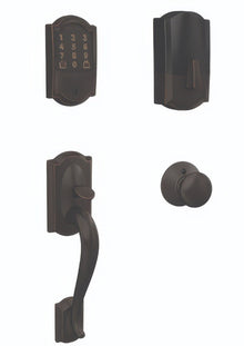 Schlage FE489WBCCAM-PLY Camelot Encode Smart Wifi Touchscreen Deadbolt with Lower Camelot Handleset and Plymouth Knob Trim.