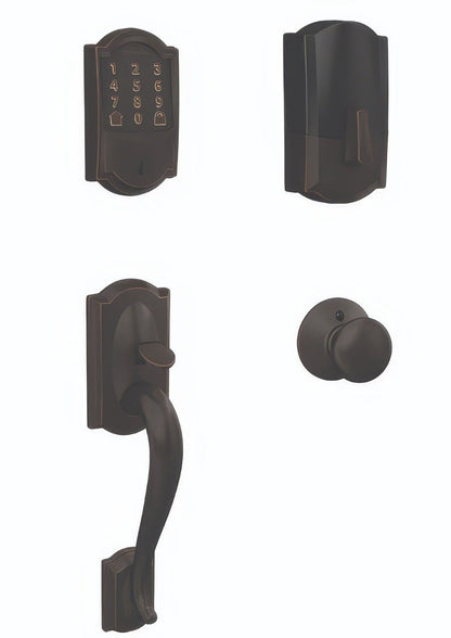 Schlage FE489WBCCAM-PLY Camelot Encode Smart Wifi Touchscreen Deadbolt with Lower Camelot Handleset and Plymouth Knob Trim.