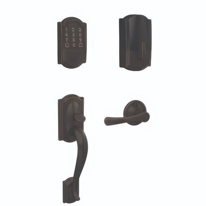Schlage FE489WBCCAM-VLA Camelot Encode Smart Wifi Touchscreen Deadbolt with Lower Camelot Handleset and Avila Lever Trim.