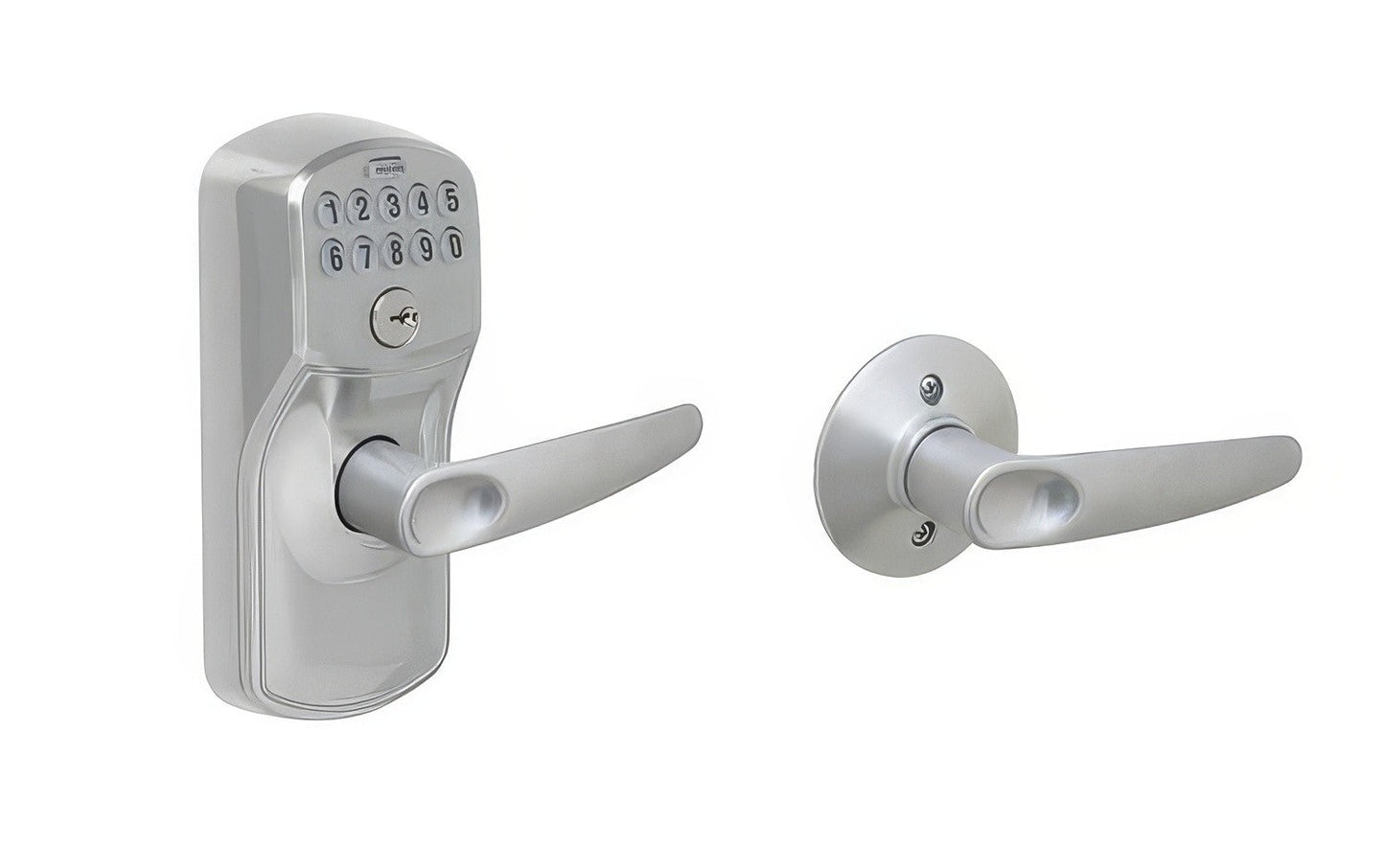 Schlage FE575PLY626JAZ Plymouth with Jazz Lever Keyed Entry Auto Lock Electronic Keypad Satin Chrome.