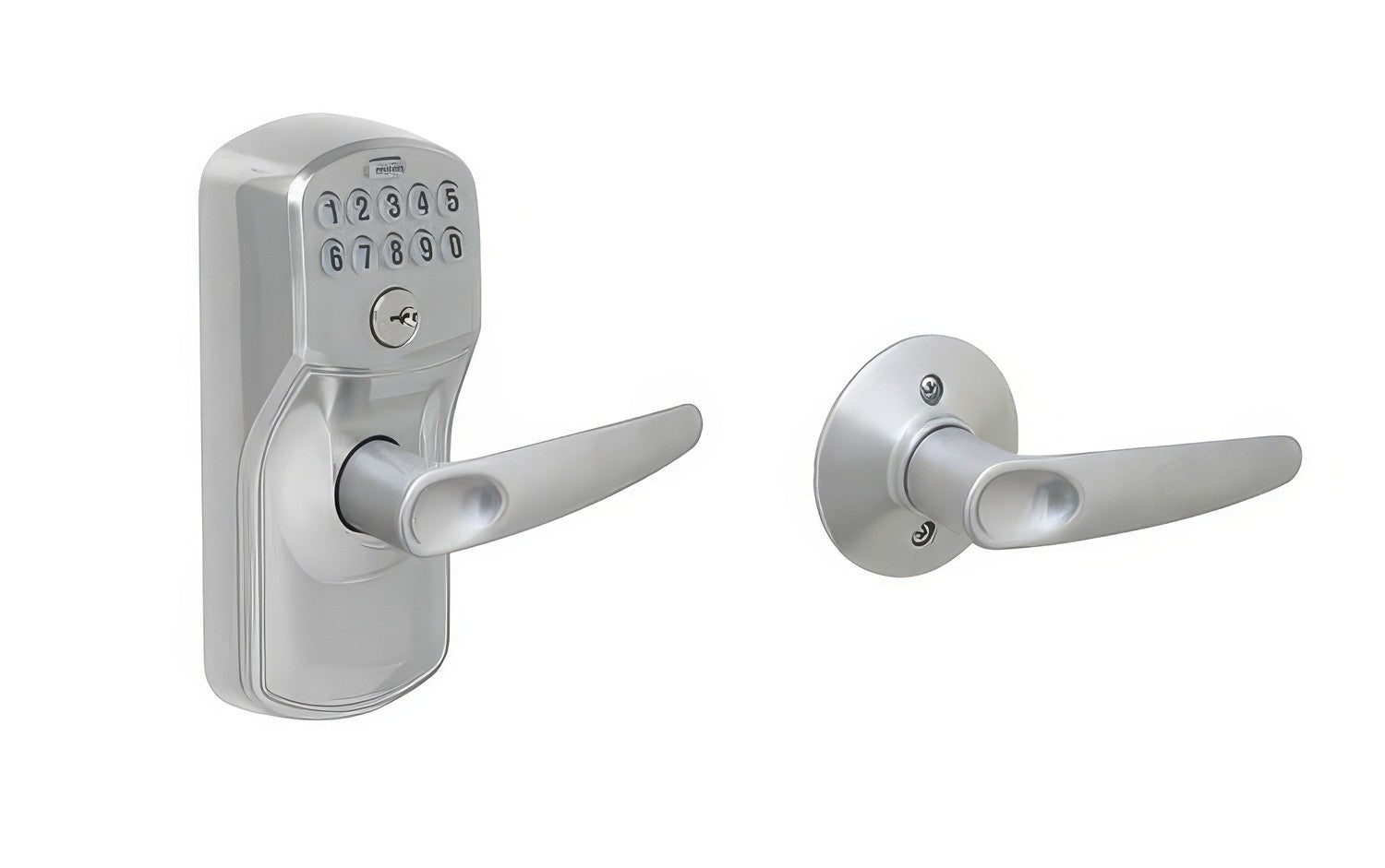 Schlage FE575PLY626JAZ Plymouth with Jazz Lever Keyed Entry Auto Lock Electronic Keypad Satin Chrome.