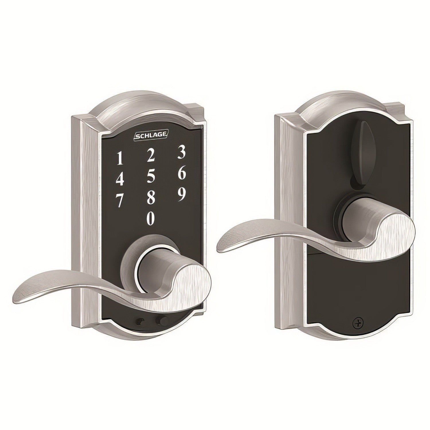 Schlage FE695-CAM-ACC Touch Keyless Touchscreen Lever with Camelot Trim and Accent Lever