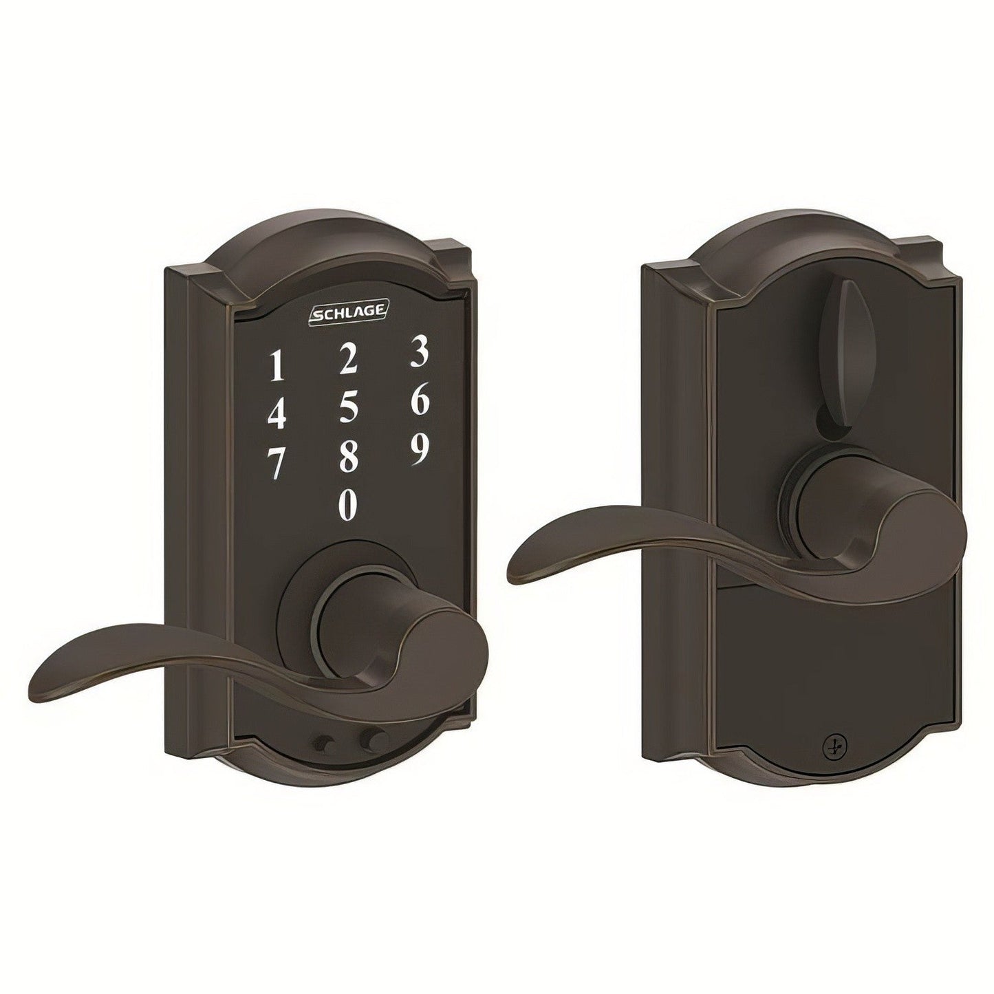 Schlage FE695-CAM-ACC Touch Keyless Touchscreen Lever with Camelot Trim and Accent Lever