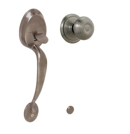Schlage FE285-PLY-GEO Plymouth Keyed Entry Handle Set with a Georgian Interior Knob.