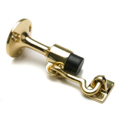 Ives WS449 Cast Brass or Aluminum Wall Door stop with Manual Hold-Open Hook 5-3/4" Projection Using Wood Screws
